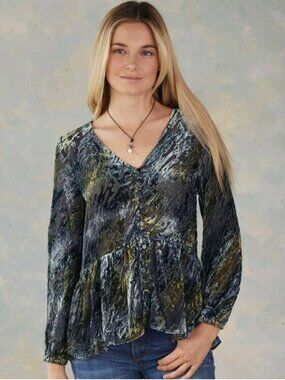 Sundance Velvet Riches Silk Burnout Babydoll Blouse Womens Medium V-Neck Relaxed
